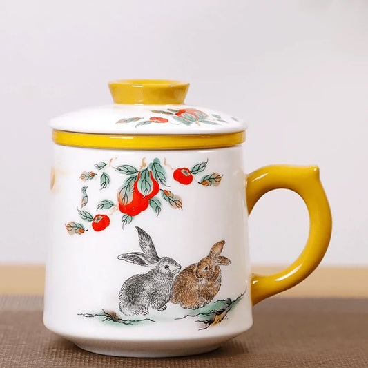 Exquisite rabbits hand painted teapot